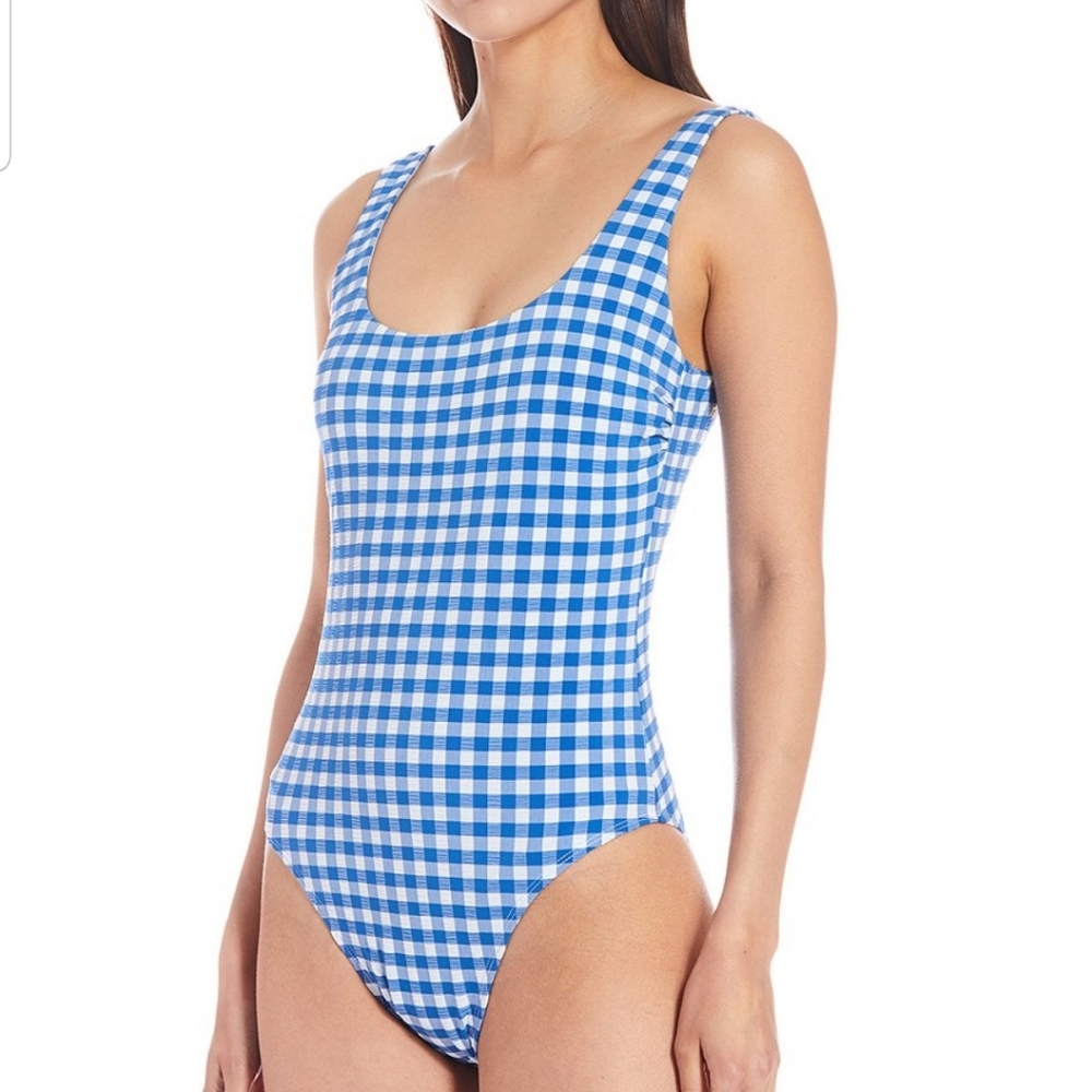 Pucker Up Textured Gingham High Leg Family Matching One Piece Swimsuit